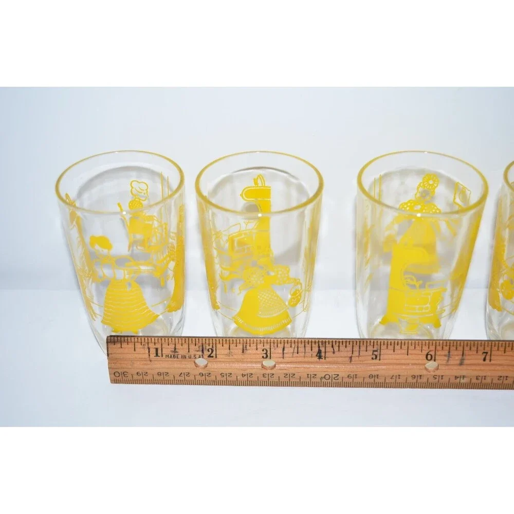 Vtg Swanky‎ Swig Glasses Yellow Bustling Betty Kraft Cheese Spread Hazel Atlas